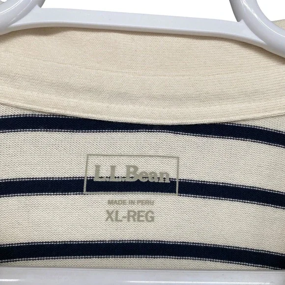 L.L. Bean Striped Polo Shirt V-Neck 3/4 Sleeve Women's XL REG Cream Navy - Picture 7 of 9